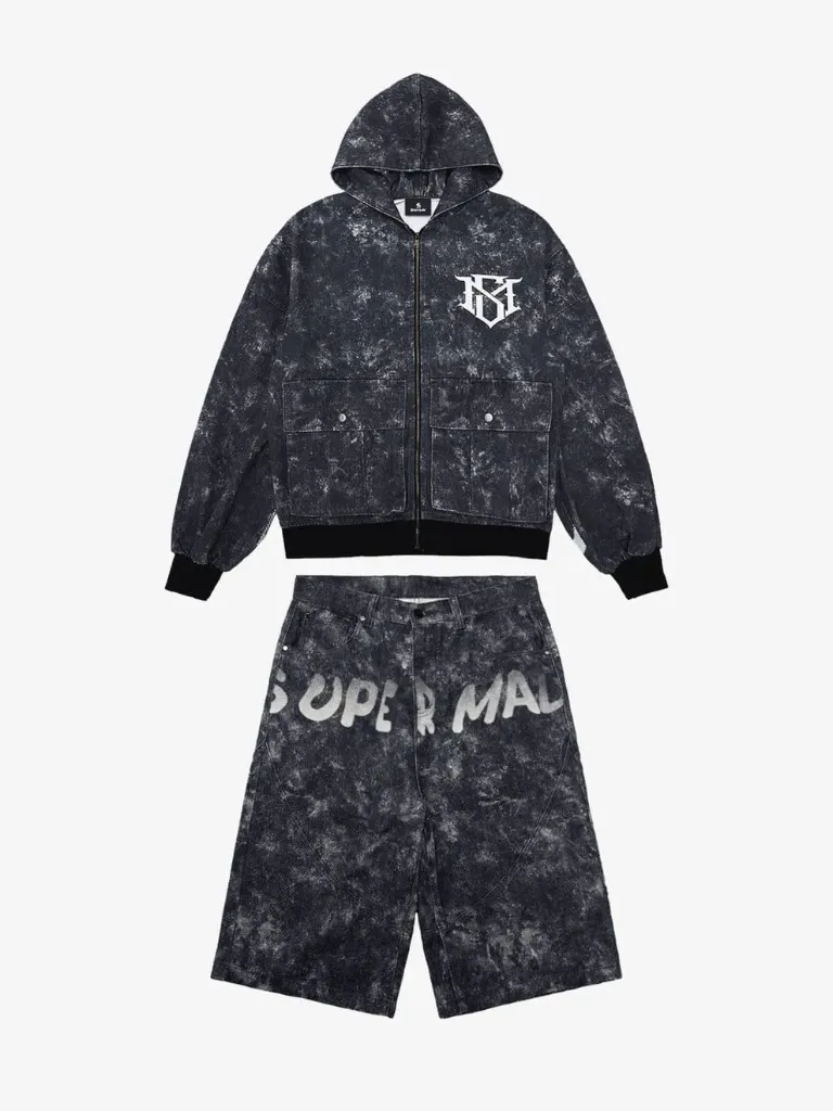 Original Oversized Denim Hoodie And Shorts Set