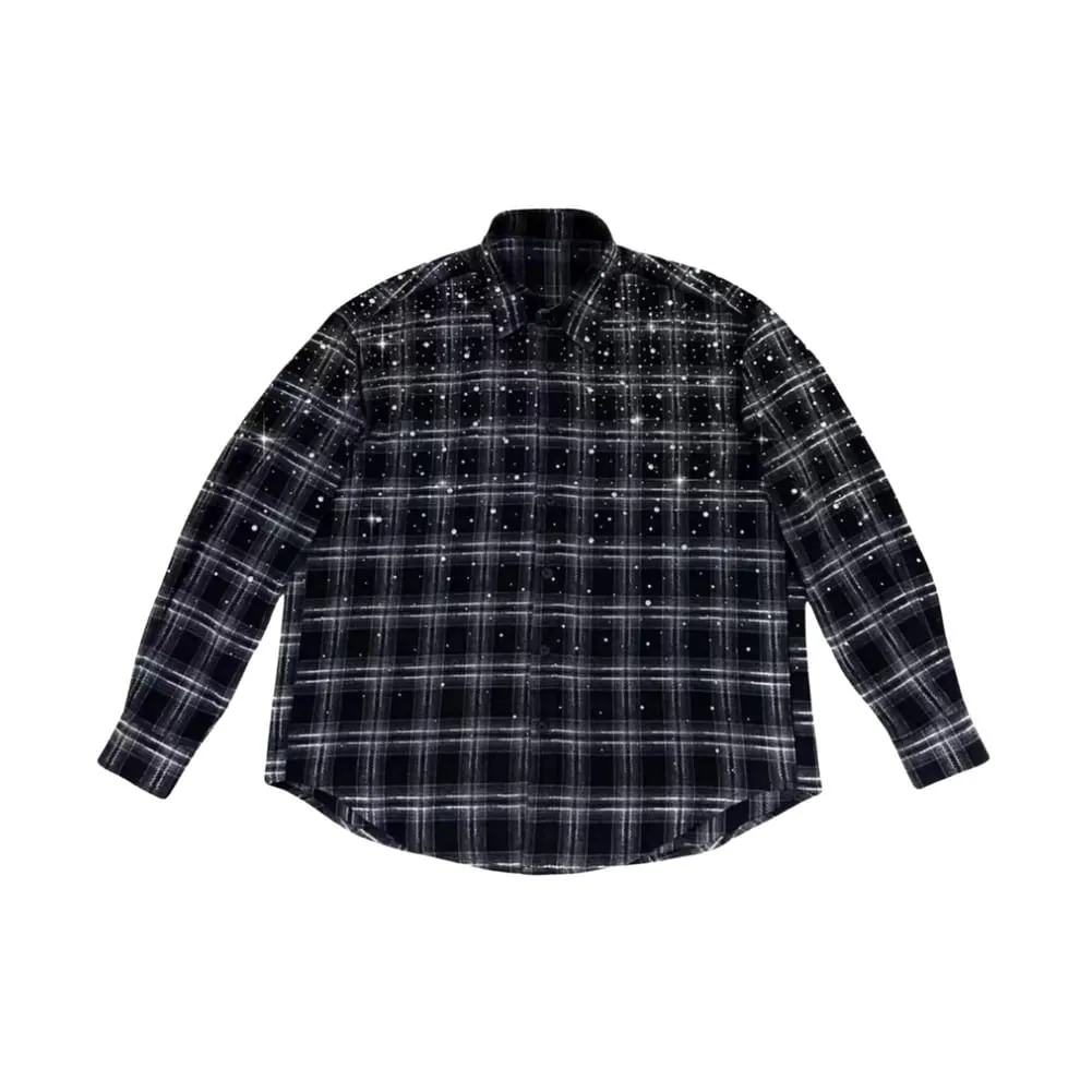 Rhinestone Plaid Long Sleeve Shirt Jacket