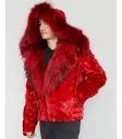 Ed Mink Moto Jacket with Fox Collar & Hood in Red